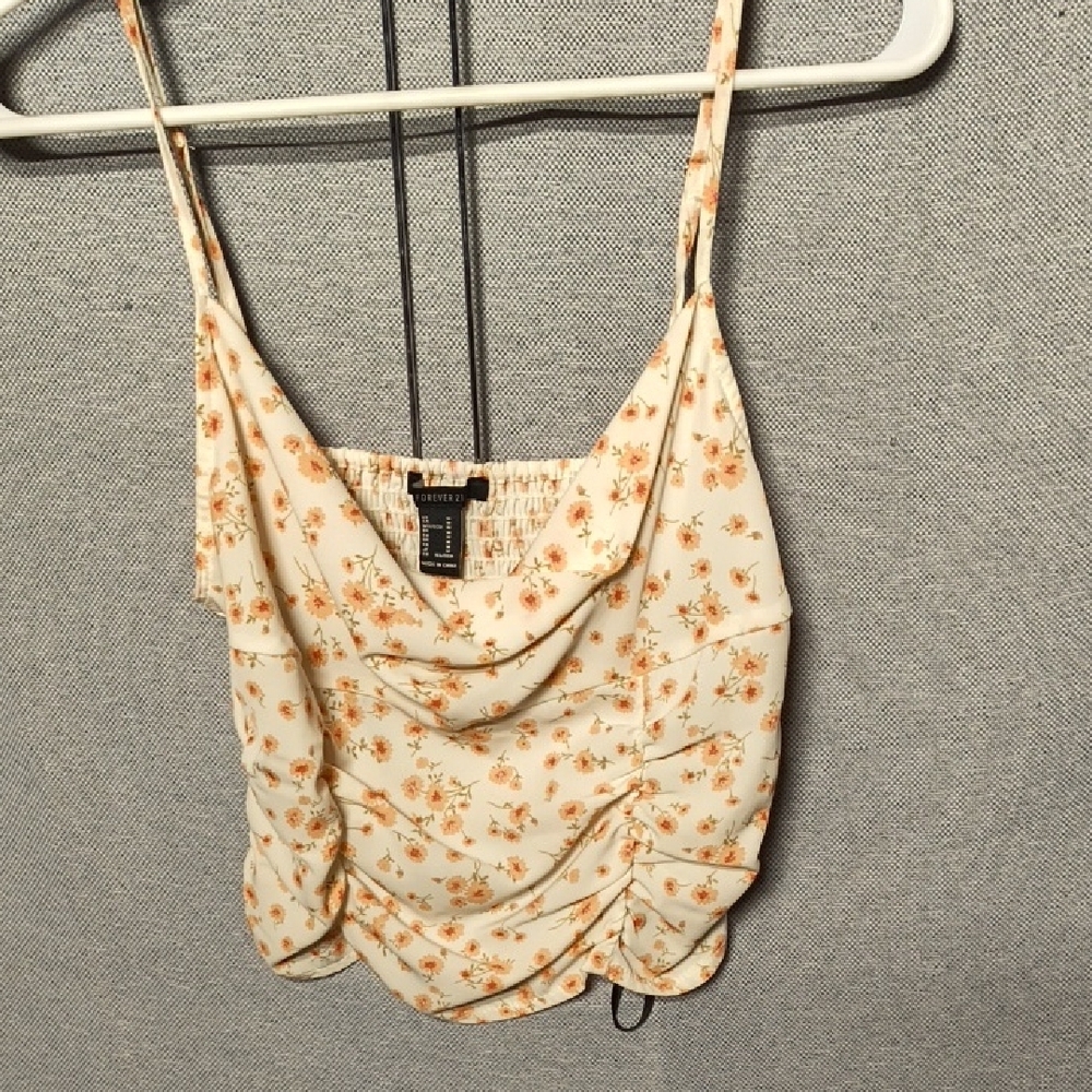 Forever 21 Cream Camisole Crop Top with Ruched Details